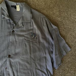 PORT AUTHORITY Linen / Silk Button Down Short Sleeve Shirt Blue